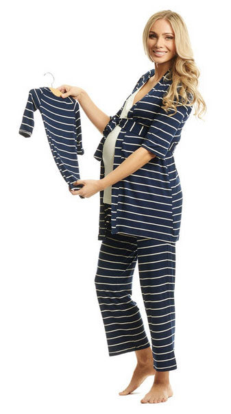 Analise 3pc Maternity & Nursing PJ Set in Navy Stripe