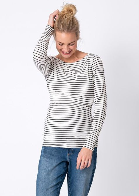 Anne White Striped Maternity & Nursing Top by Seraphine – Special