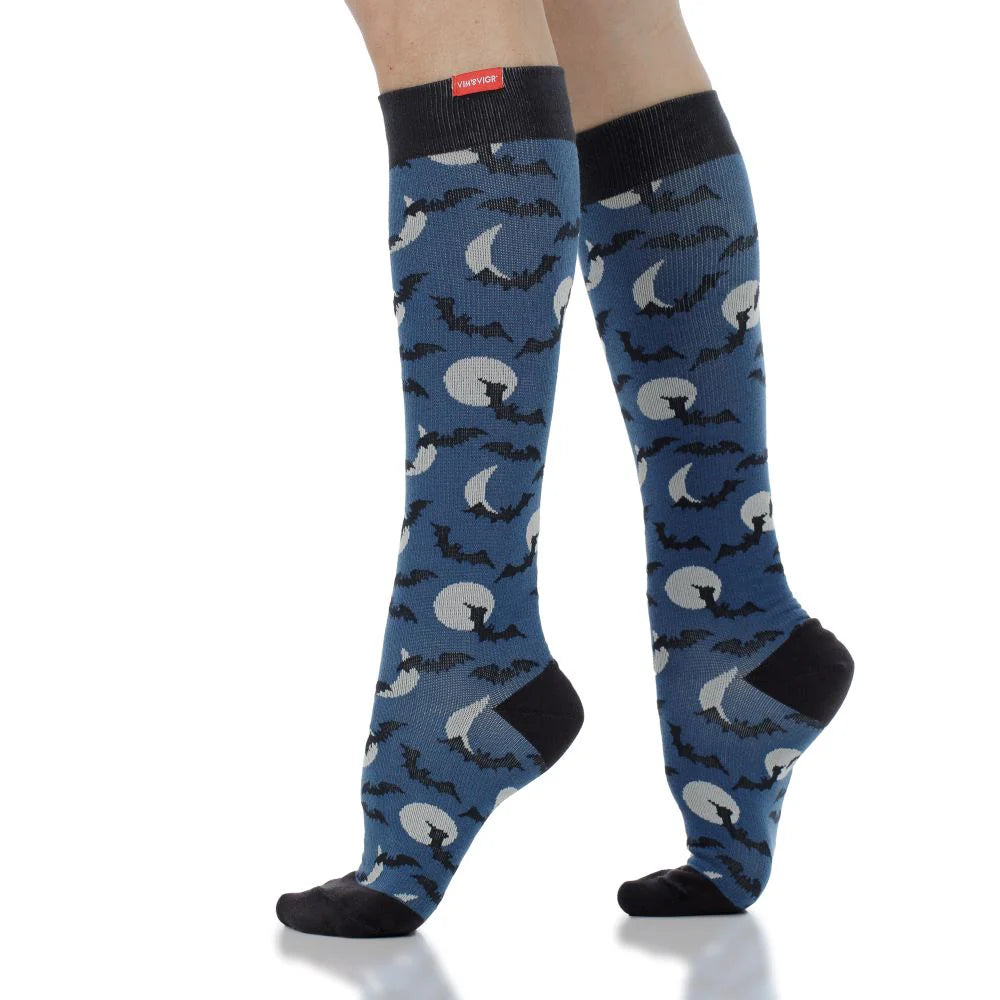 Cotton 15-20 mmHg Knee High in Bat-Tastic Pattern