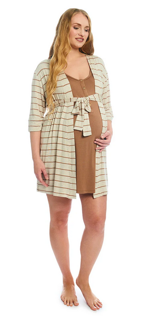 Carolyn 2 Pc Gown Set in Mocha Stripe