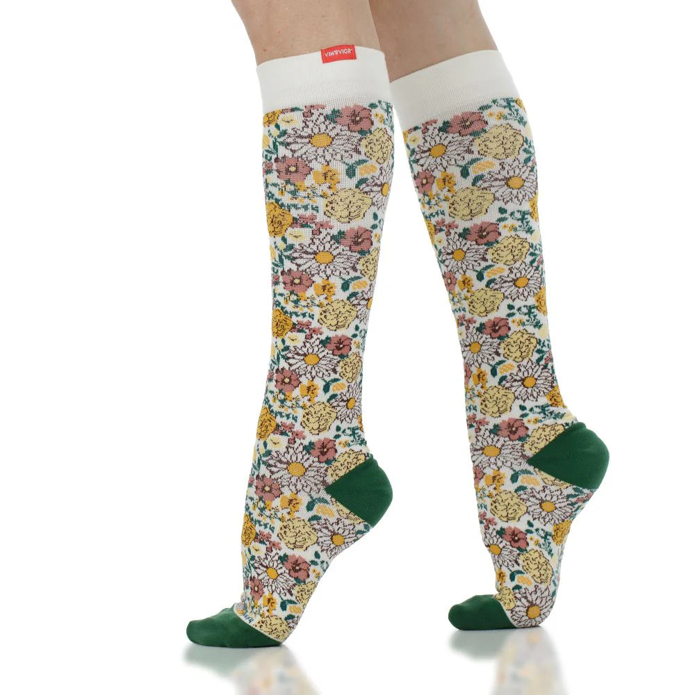 Cotton 15-20 mmHg Knee High Compression Socks in Secret Garden Pattern