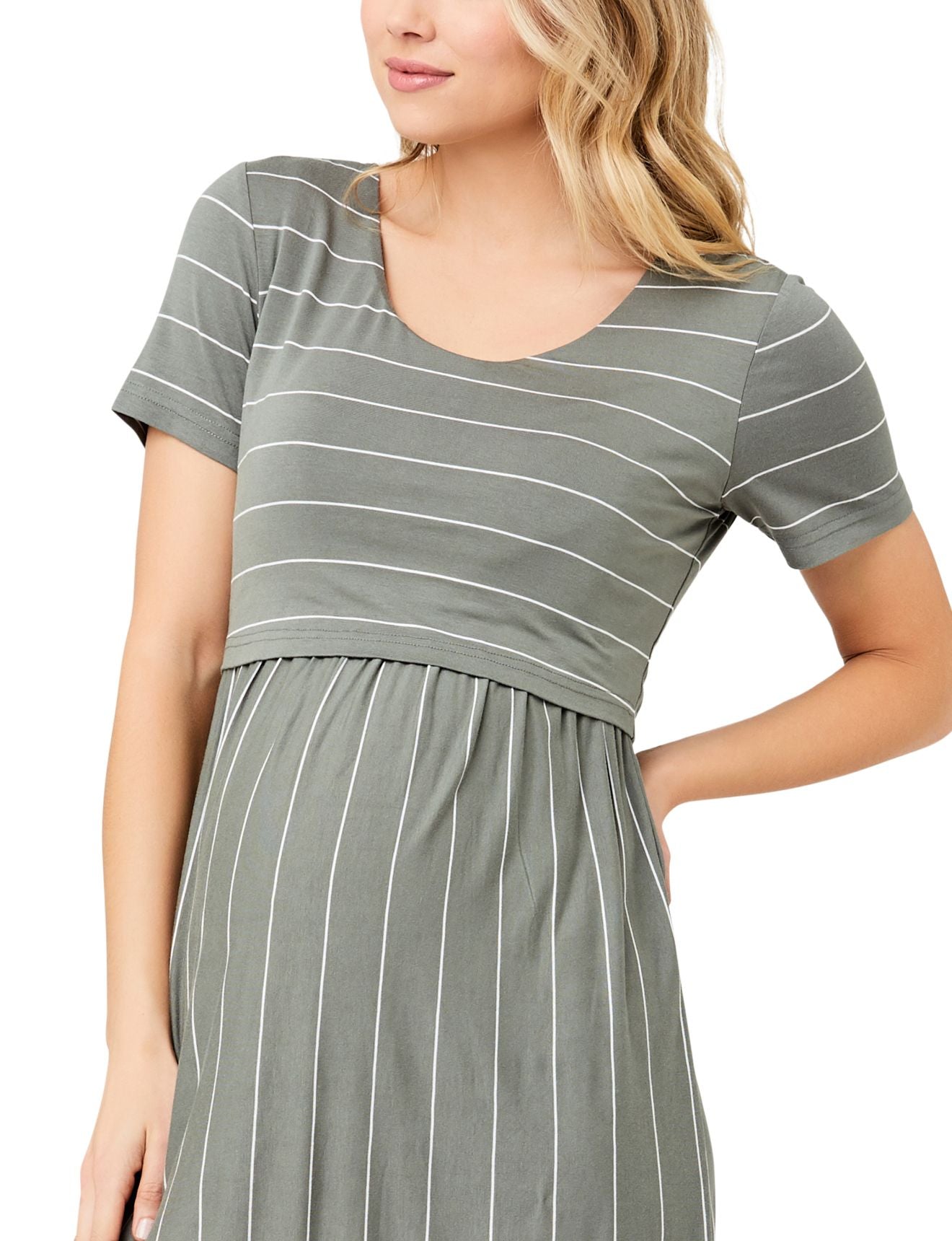Maternity Nursing Dress in Olive Stripe L Maternity Nursing Dress in Olive Stripe L