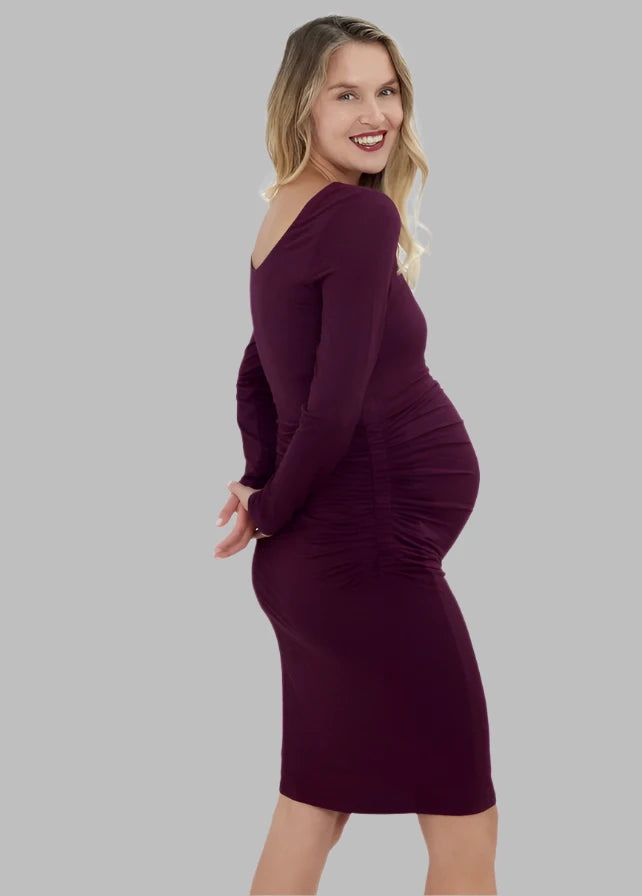 Everywear Long Sleeve Maternity Dress in Burgundy