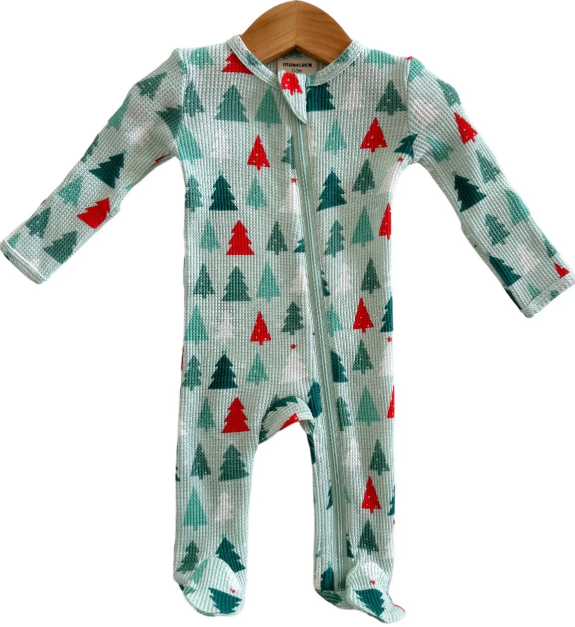 Organic Waffle Basic Zip Footie, Festive Firs