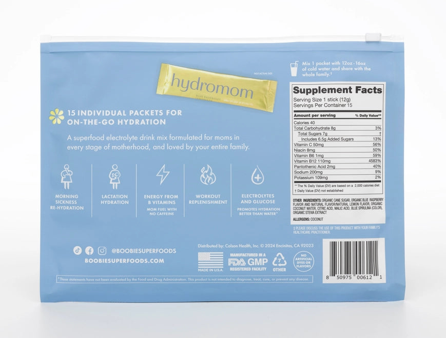 Hydromom Superfood Electrolyte Blue Raspberry Lemonade Drink Mix