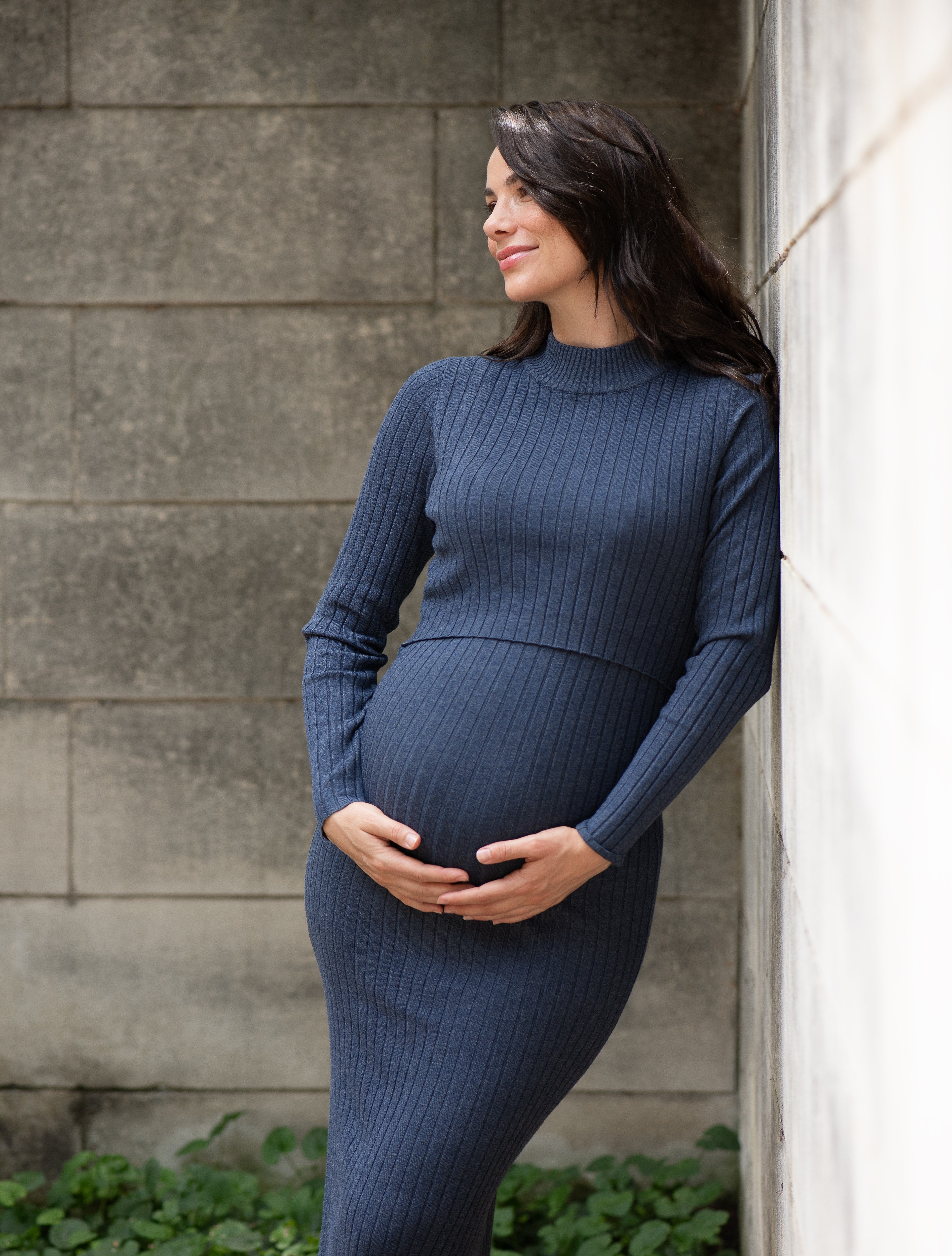Ripe Maternity Maternity Nella Rib Nursing Knit Dress - Denim Marle Ripe Maternity Maternity Nella Rib Nursing Knit Dress - Denim Marle