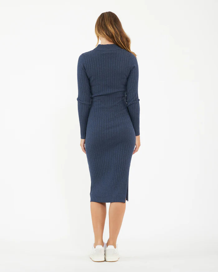 Nella Rib Knit Dress in Denim Marle