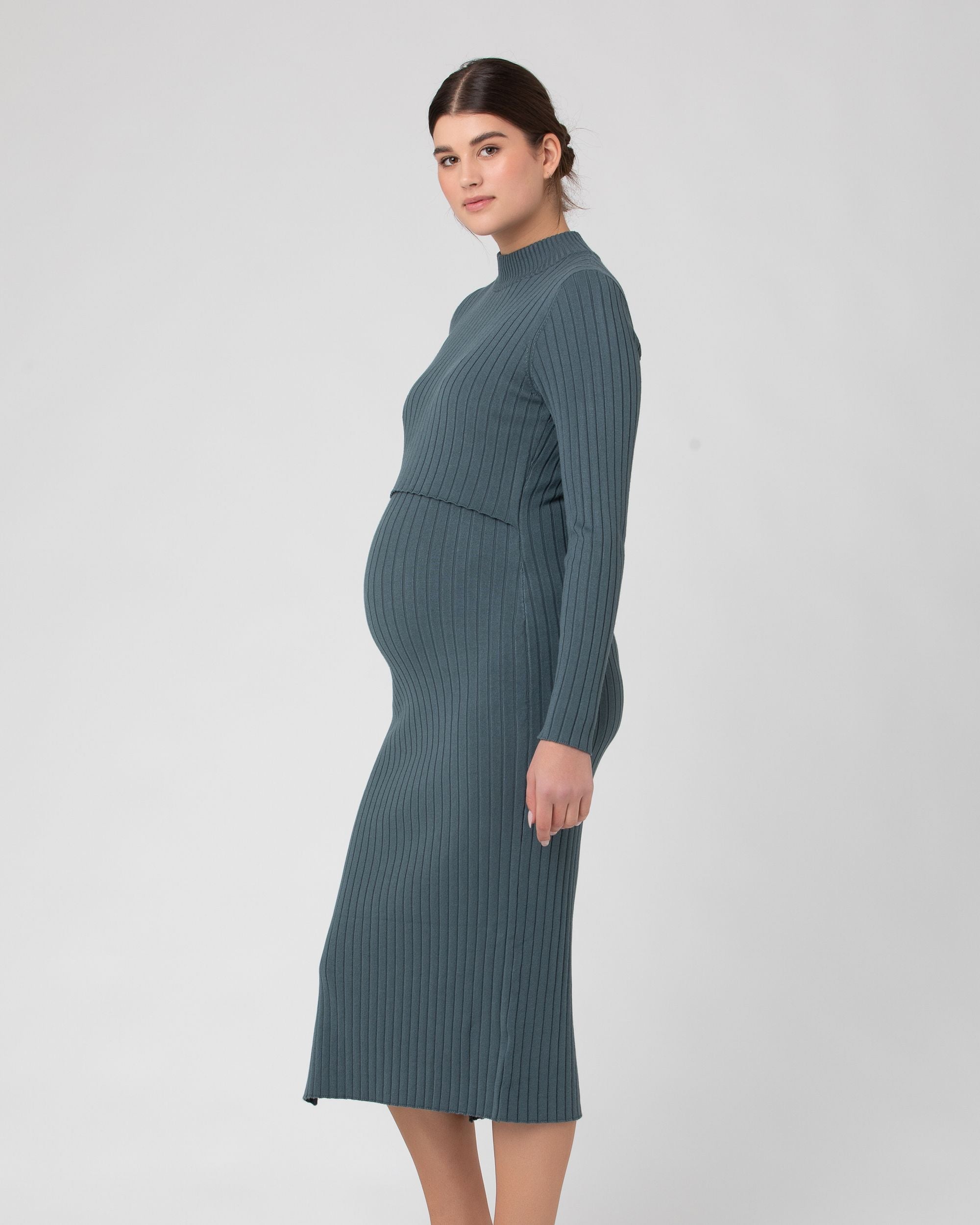 Nella Rib Knit Dress in Ivy by Ripe Maternity