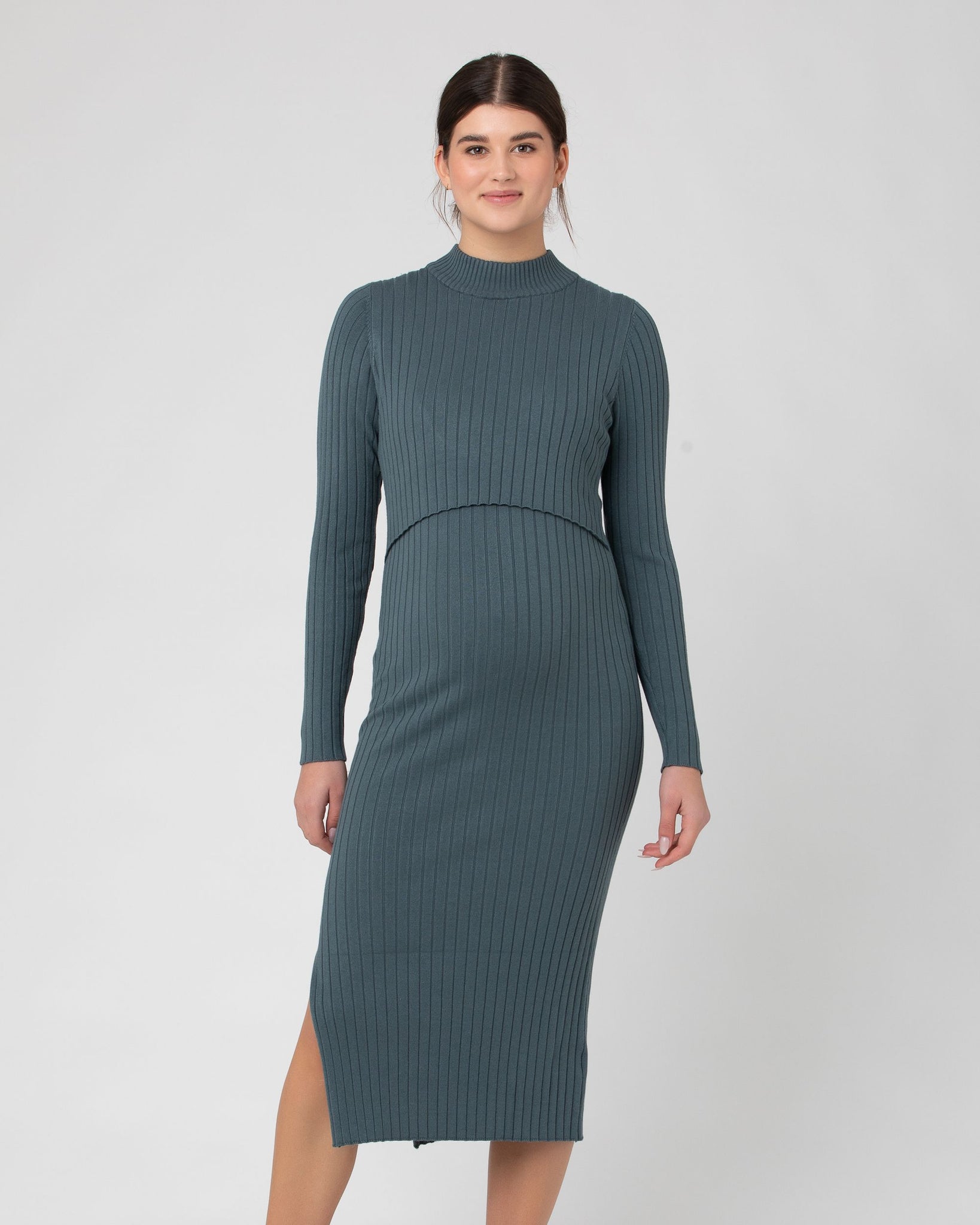 Nella Rib Maternity Nursing Knit Dress in Ivy Ivy / XL Nella Rib Maternity Nursing Knit Dress in Ivy Ivy / XL