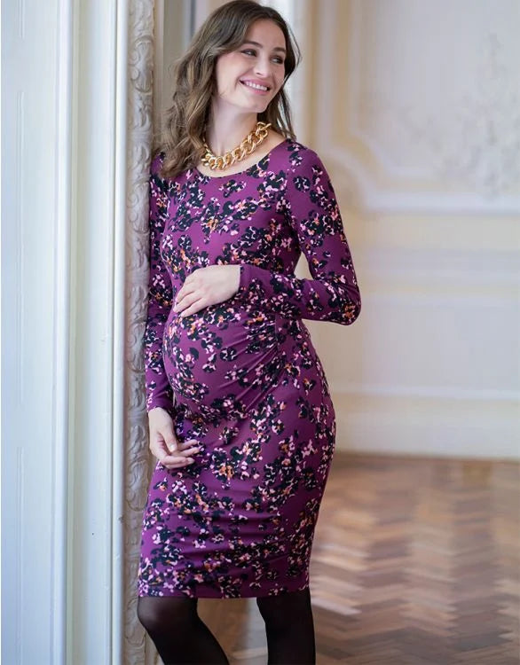 Purple Print Jersey Bodycon Maternity Dress Purple Print Jersey Bodycon Maternity Dress