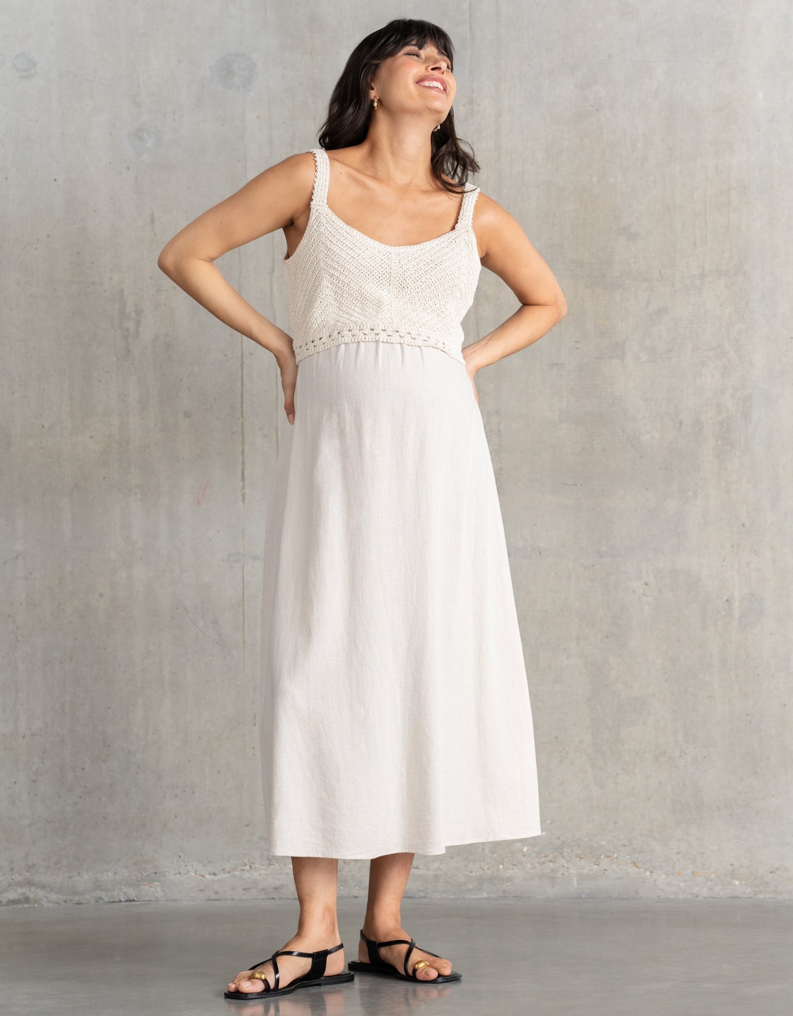 Reign Midi-Length Maternity-To-Nursing Dress with Crochet-Look Top – Special Addition Reign Midi-Length Maternity-To-Nursing Dress with Crochet-Look Top – Special Addition