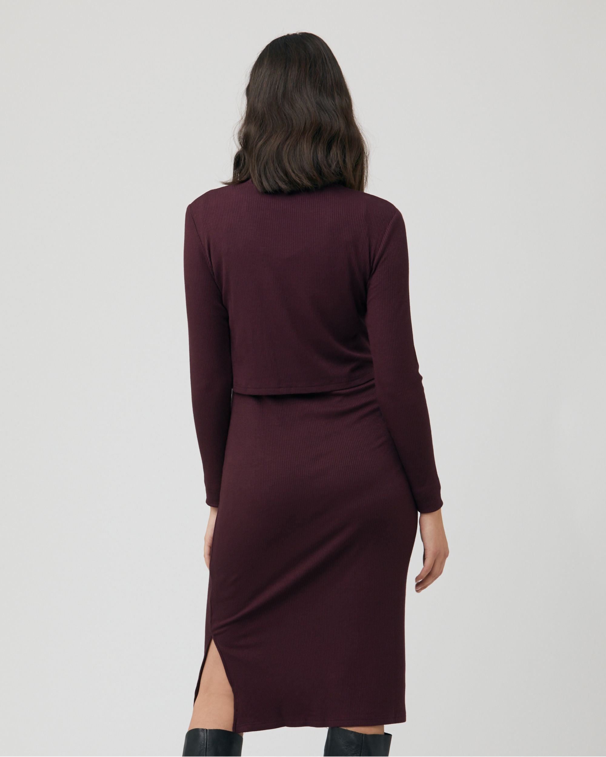 burgundy nursing dress Burgundy Brushed Knit Long Sleeve Maternity Wrap Nursing Dress PinkBlush