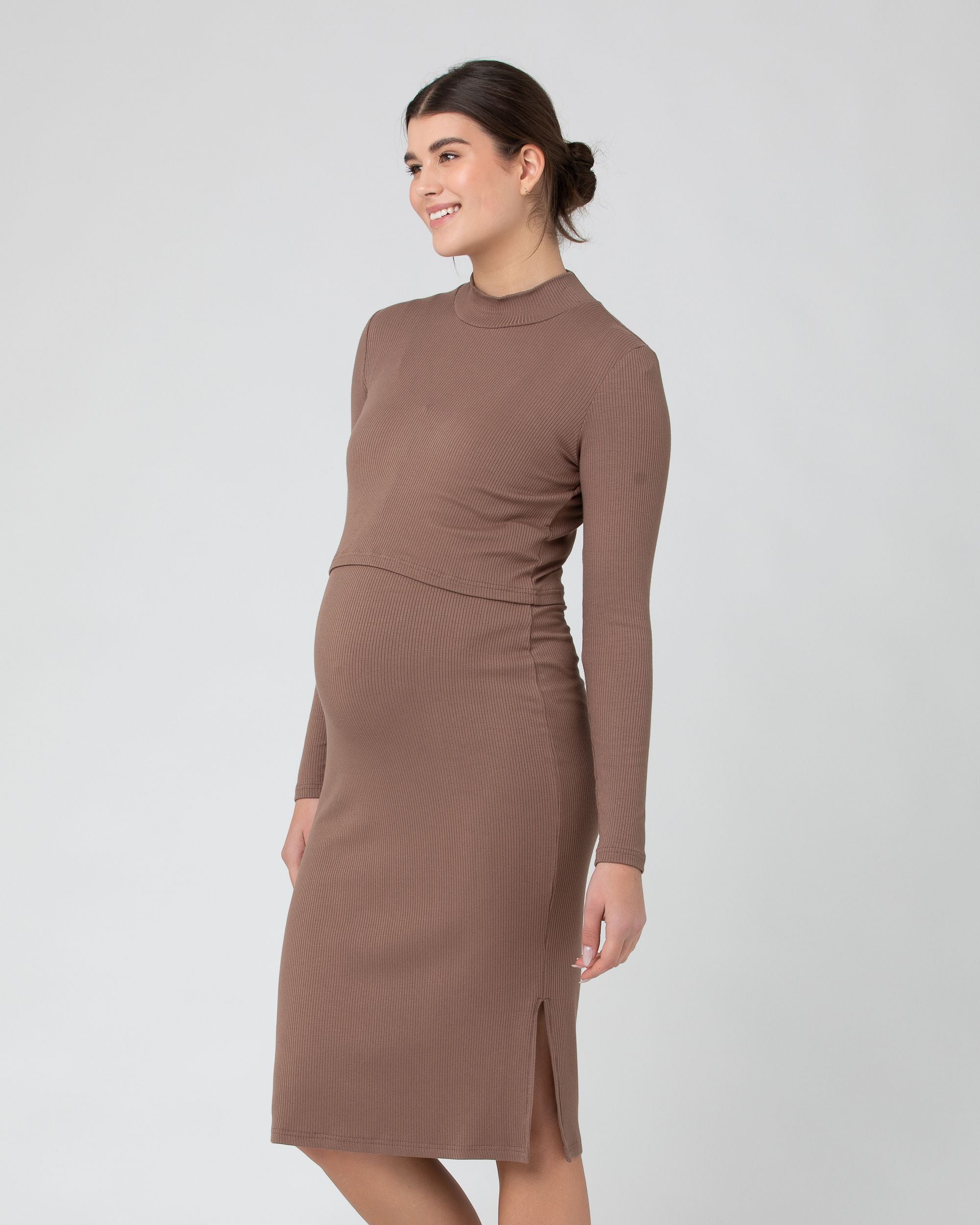 Ripe Maternity Maternity Ripe Ruby Rib Nursing Dress Mocha - Mocha Ripe Maternity Maternity Ripe Ruby Rib Nursing Dress Mocha - Mocha