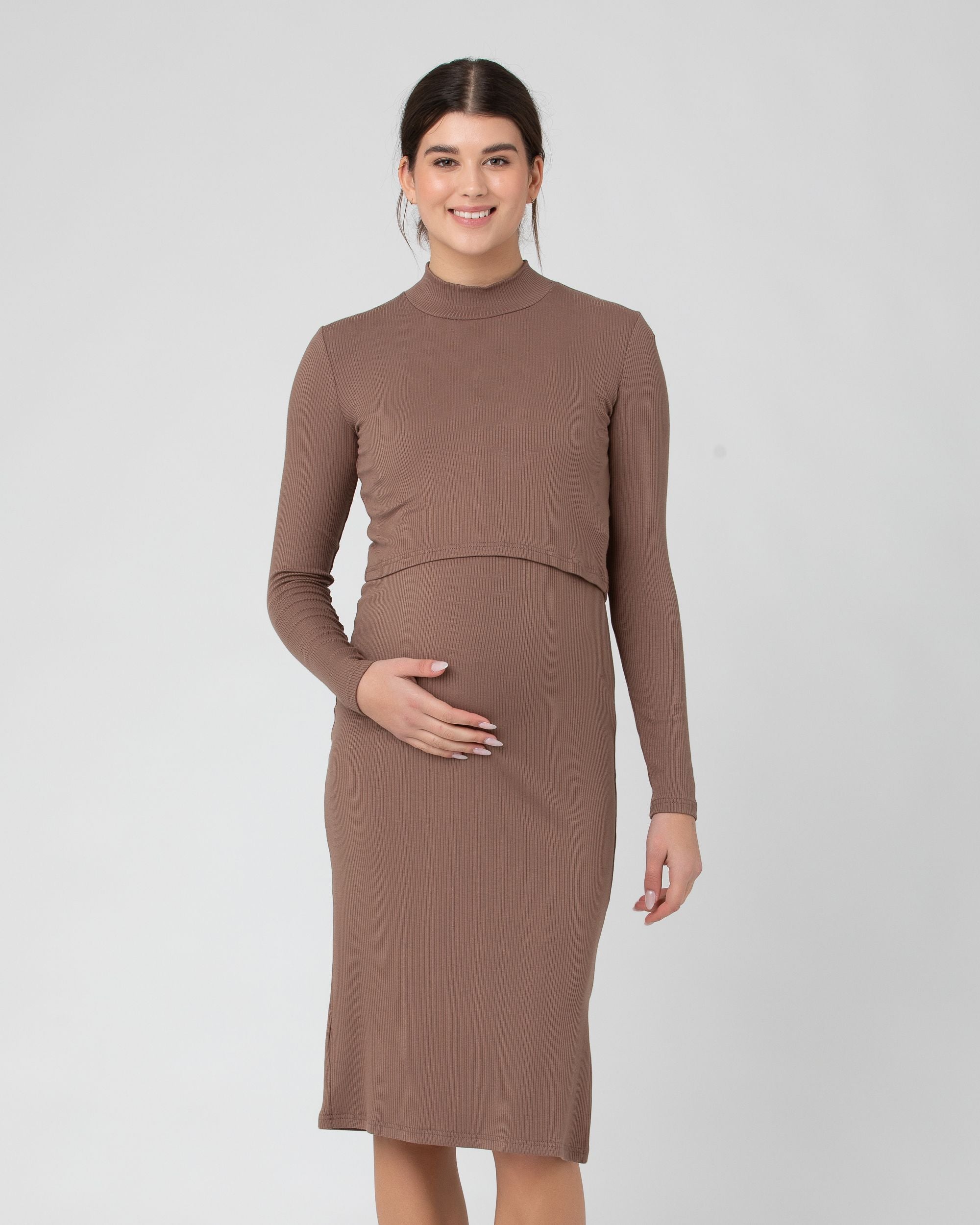 Ruby Rib Nursing Dress in Mocha – Special Addition