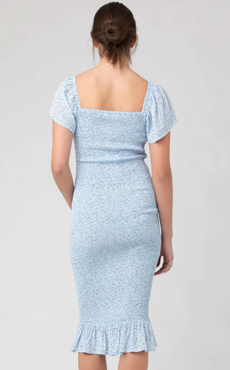 Blue Selma Shirred Maternity Dress by Ripe