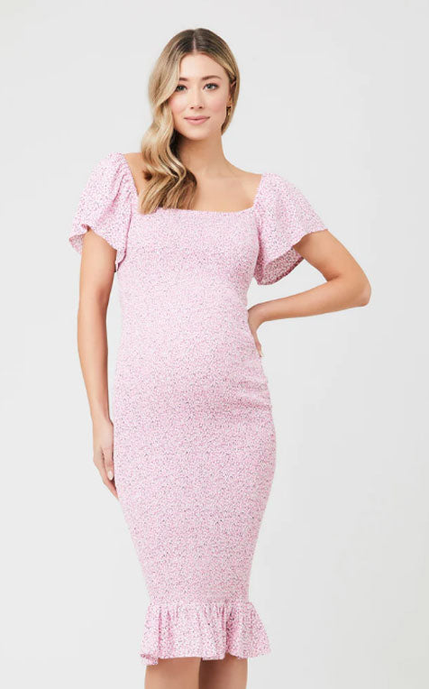 Pink Selma Shirred Maternity Dress by Ripe