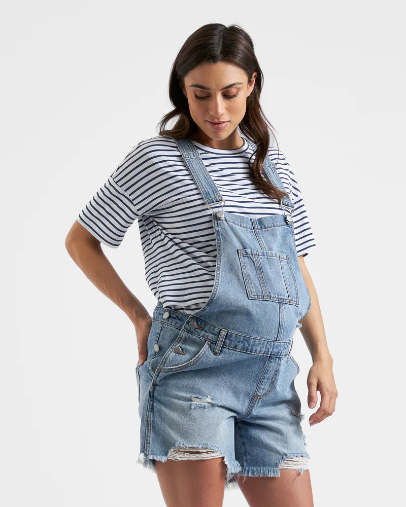 Denim Short Maternity Overalls Pale Blue