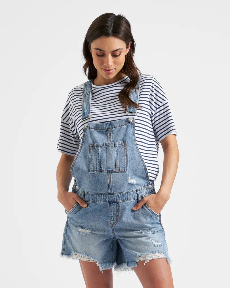 Denim Short Maternity Overalls Pale Blue