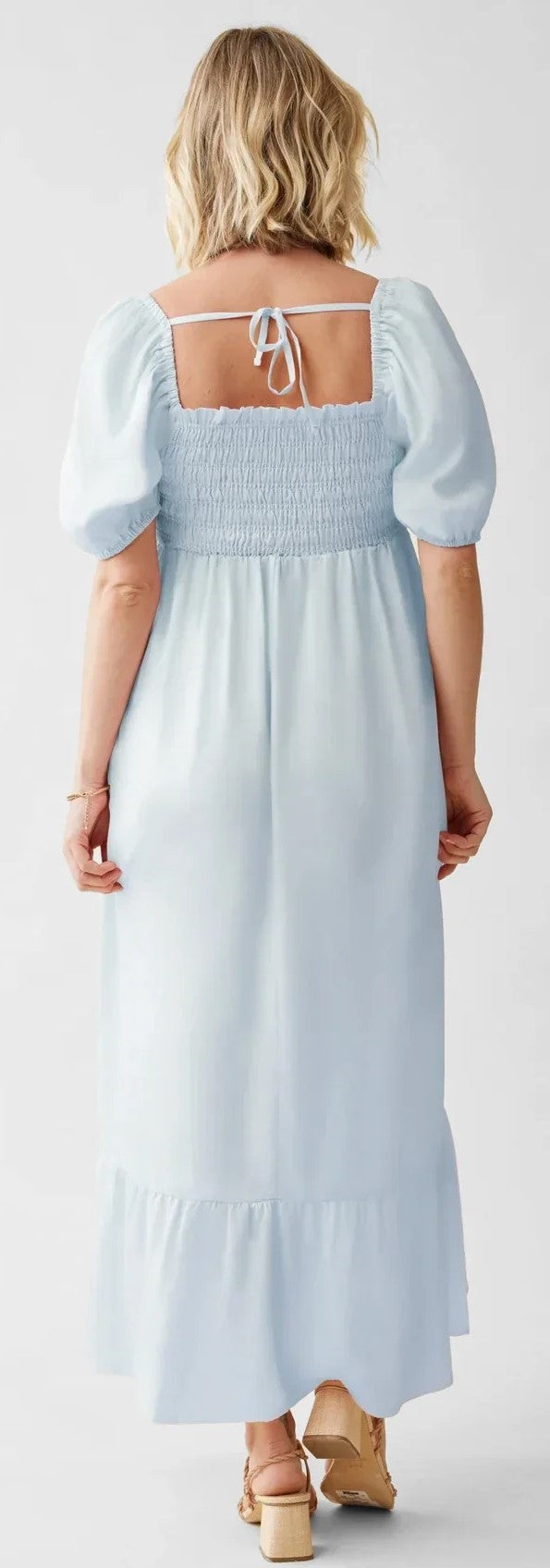 baby shower dress blue long sleeve Light Blue Smocked Polka Dot Long Sleeve Maternity Dress  PinkBlush