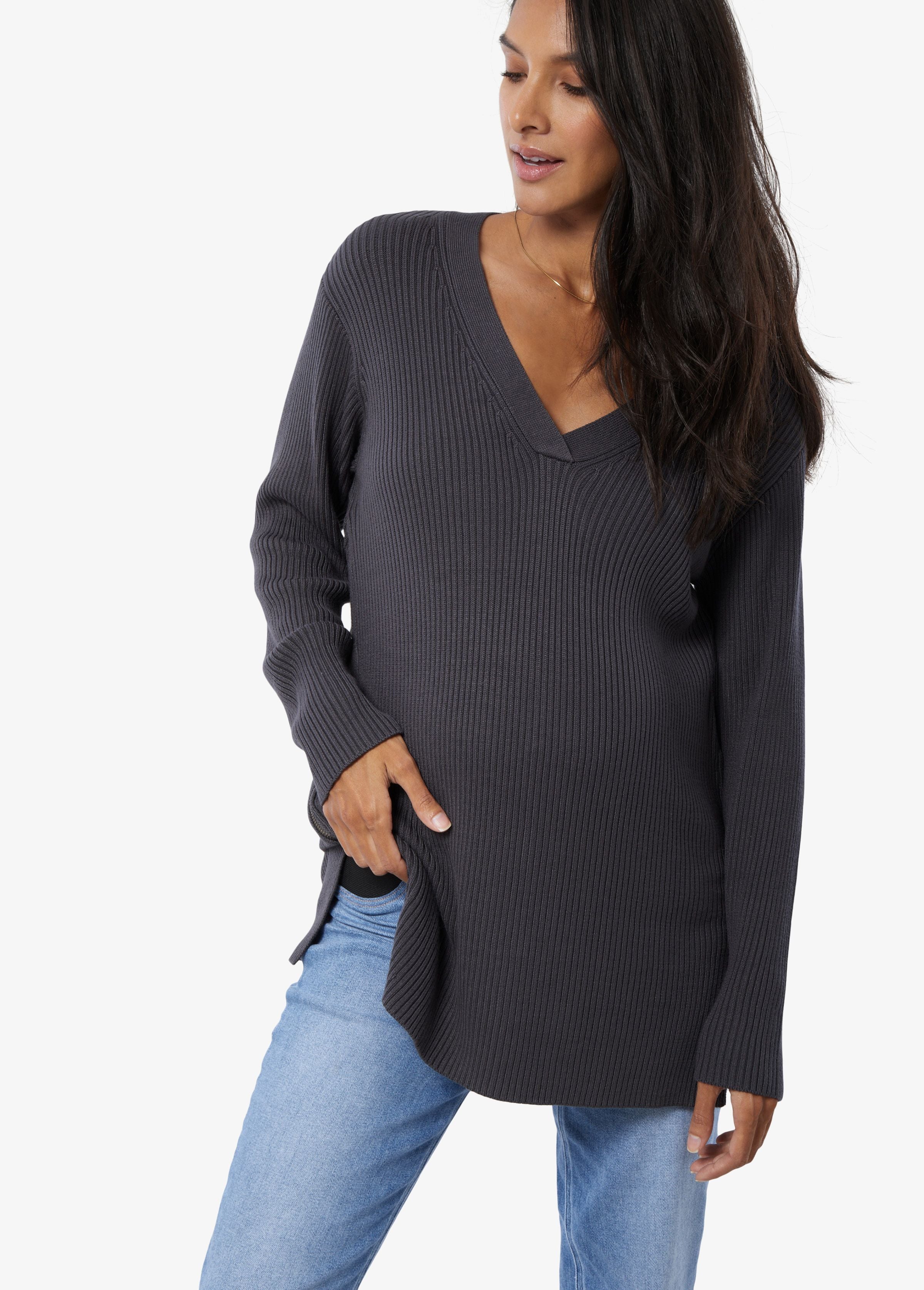 Side Zip Sweater in Asphalt by Ingrid & Isabel – Special Addition
