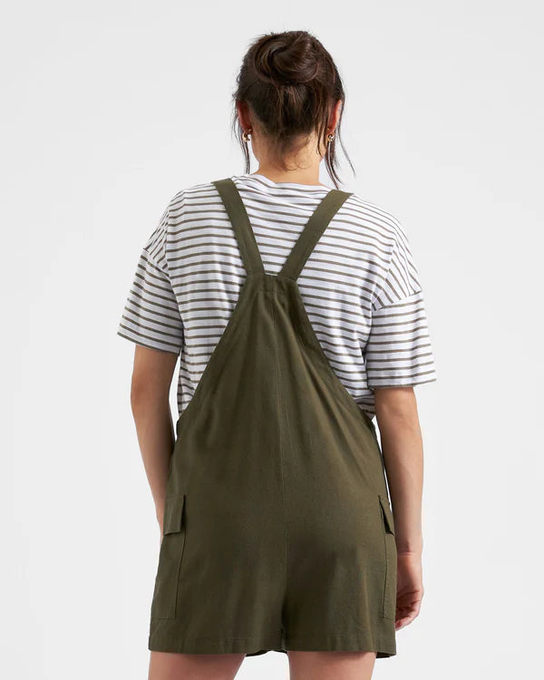 Terry Linen Playsuit in Olive