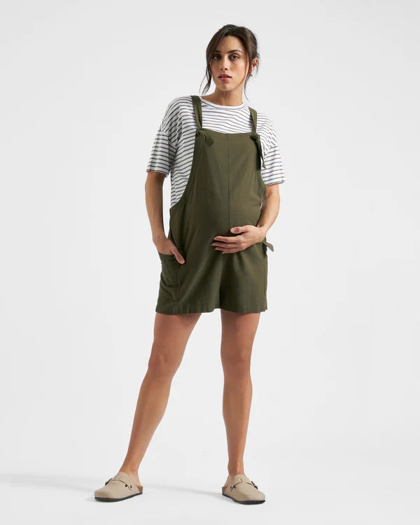 Terry Linen Playsuit in Olive