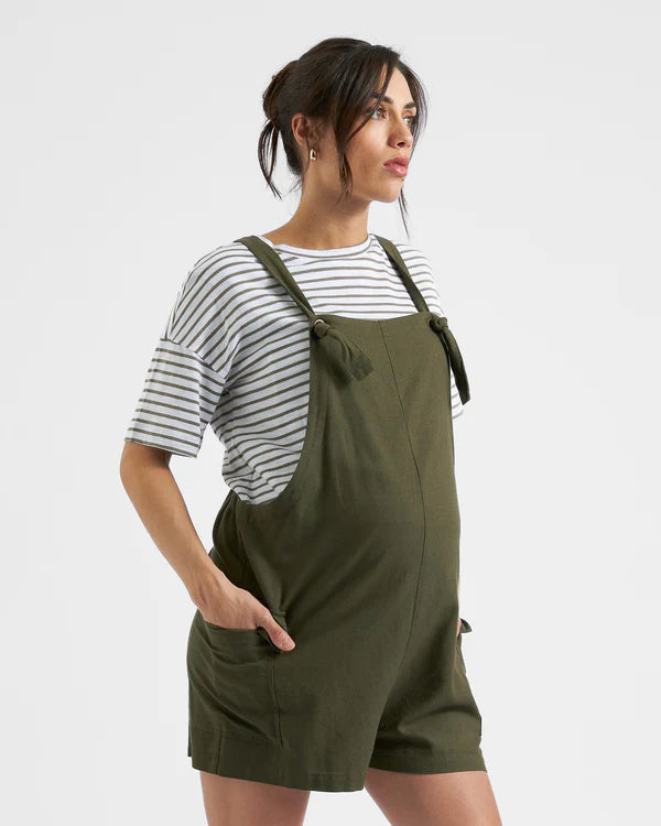 Terry Linen Playsuit in Olive