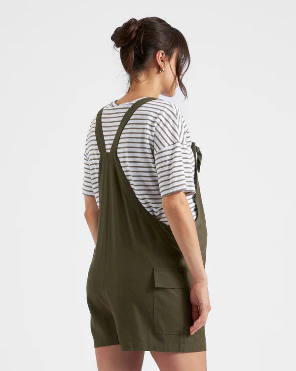 Terry Linen Playsuit in Olive