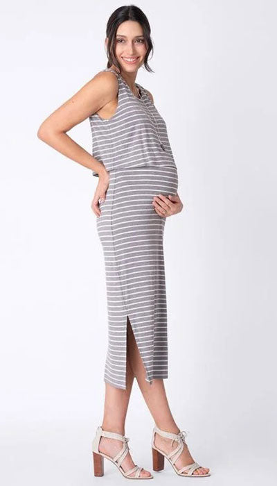 nursing midi dress Claudette Stripe Maternity & Nursing Midi Dress – Special Addition