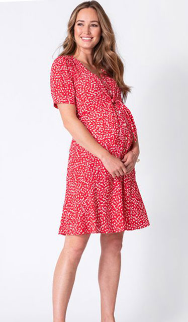 CLEARANCE!  Daffodil Red Print Nursing Tie Front Dress