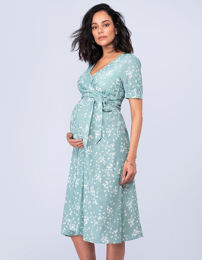Sage Floral Sanna Maternity & Nursing Wrap Dress